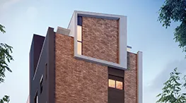 Fachada moderna com brise de alumínio, porcelanato e textura